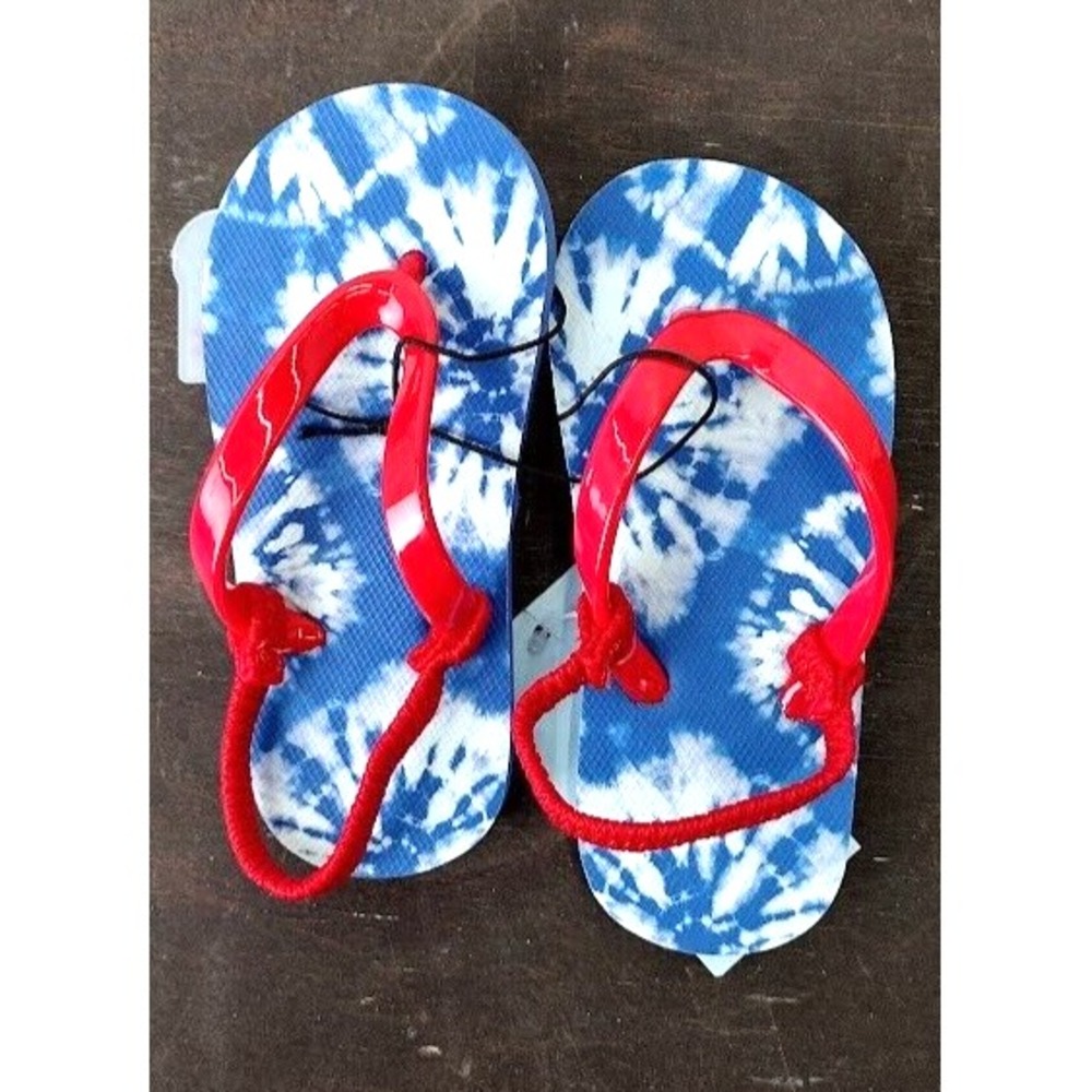 Cat and Jack Kids Toddler Sandals‎ Flip Flops Blue Tie Dye Red Strap Size M 7/8
